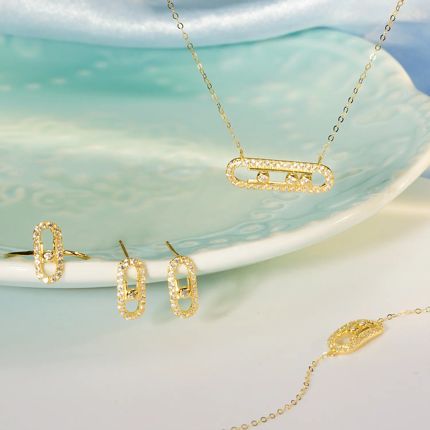 18k gold jewelry set Earrings Ring Bracelet Necklace Zircon Diamond Moissanite Diamond Round Banquet Ladies Fine jewelry set