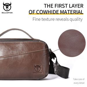 BULLCAPTAIN Bolso de Cintura y Bandolera de Cuero Genuino para Hombre, 7 Pulgadas, Vintage, Impermeable, con Cierre de Cremallera, Bolsillo para Teléfono en Forma de Barril, a la Moda - Product Image 6