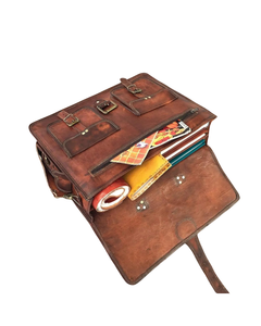 Sac messager en cuir marron vintage personnalisé, sacoche pour ordinateur portable, pour le bureau, les affaires et les voyages - Product Image 3