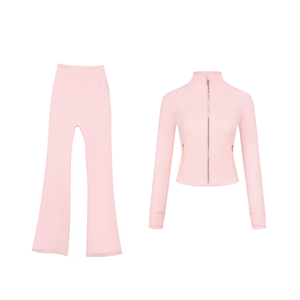 <span class=keywords><strong>2</strong></span> 件套女式瑜伽服立领金色拉链夹克喇叭裤修身透气运动服户外运动服 - Product Image 5