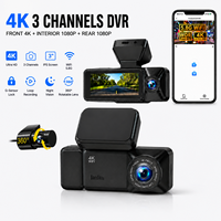 Caméra embarquée 4K triple objectif (avant, arrière, intérieur) avec WiFi 5 GHz, GPS, surveillance de stationnement 24h/24, vision nocturne et capteur G – Enregistreur de véhicule