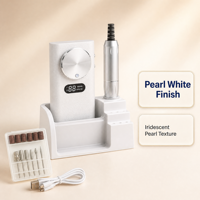 Perceuse à ongles électrique blanc nacré avec base de rangement tout-en-un et 6 embouts, 6 bandes, rechargeable, portable, faible bruit, 45000 tr/min