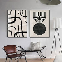 Peinture murale simple et moderne de style nordique bohème, décoration murale, peinture au trait, toile familiale, noir et blanc