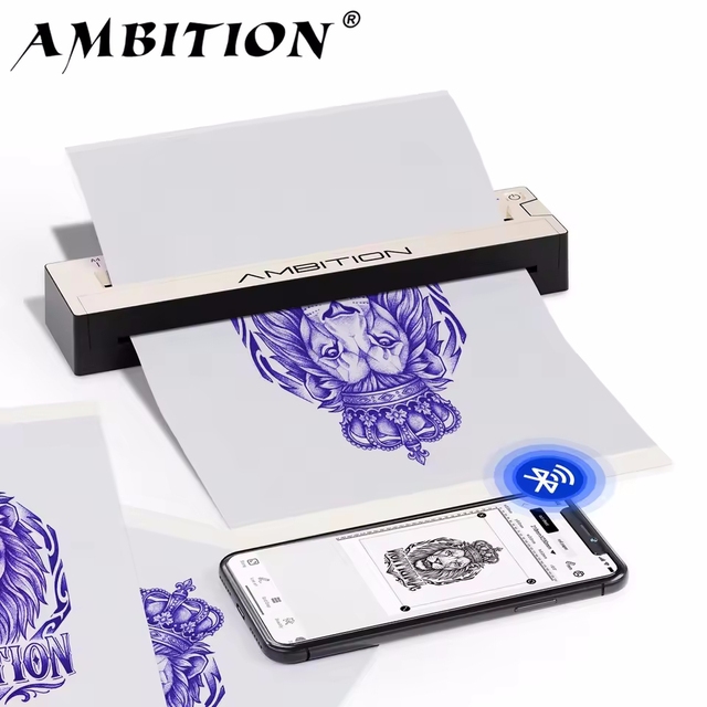 Ambition G1 Wireless Portable Thermal Tattoo Printer Inkless Transfer Machine A4 HD Printer  USB Phone & PC for App
