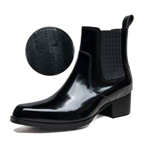 Leather Square-toe <b>Ankle</b> Chelsea Boots Men Slip-On Shiny Finish Simple Style Heightening Effect Waterproof Winter Autumn - Product Image 6