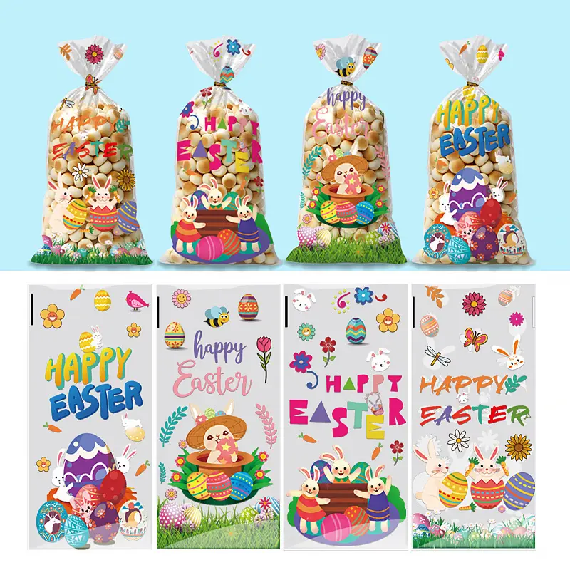 Happy Easter Egg Rabbit Pattern Pocket Party Decorations Kids Supplies Disposable OPP Gift Bags Decorations Universal Festival