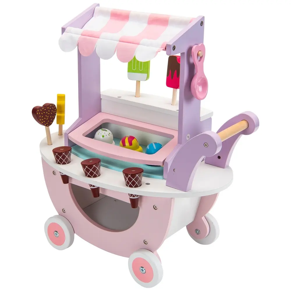 Hot Selling Wooden supermarket Food Cart Play Set with Accessories for Pretend Play Ice Cream trolley