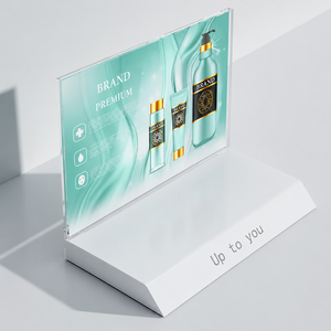 Acrylic Retail Display <strong>Stand</strong>, Clear Countertop Showcase with <strong>Printed</strong> Back Panel for Cosmetics/Electronics/Atomizer Display <strong>Stand</strong> - Product Image 1