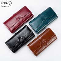 Dompet Kulit Asli Anti Maling RFID Lipat Tiga Multifungsi Kapasitas Besar Vintage Unisex Grosir
