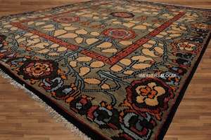 Alfombra Oriental de Lana Oushak Anudada a Mano de 8x10, Alfombra Turca de Vitral de Estilo Mission para Sala de Estar - Product Image 4