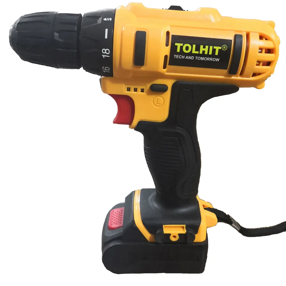 TOLHIT 21v 35Nm 2 Speed Industrial Cordless Electric Impact Hammer Drilling Machine Portable 1.3Ah Lithium Battery Drill