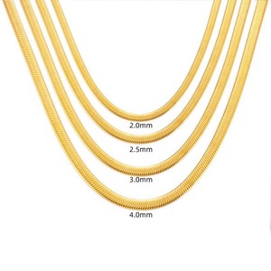 Stainless Steel Blade Chain Necklace for Women | Gold-Plated Flat Edge Chain | 2/3/4/5MM Width 12-15 Inch Adjustable - Product Image 1
