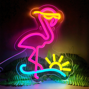 Neon <b>Light</b> Flamingo With Sun Design Multi Color Hanging Decoration For Home Wall Art - Product Image 6