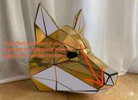Masque de renard en miroir doré, masque de tête de renard géométrique à facettes en miroir pour performance en boîte de nuit