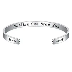 Engrave Letter Nothing Can Stop You Encourage Women's Personalized Cuff Inspirational Bracelet Adjustable Hand Accessories