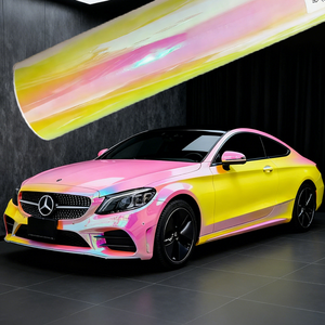 Film adhésif pour voiture en PVC holographique arc-en-ciel rose, effet caméléon, brillant, sans bulles d'air, rouleau de film pour carrosserie - Product Image 1