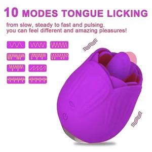Vibrador sexual de silicona morado con forma de pétalo de flor para masaje clitoriano, doble lengua, tipo rosa, para mujer, venta al por mayor. - Product Image 4