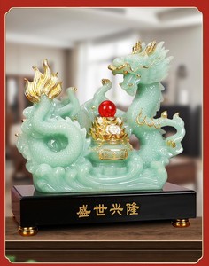 Juego de Estatuas de Dragón de Jade, Cuenco del Tesoro Dorado, Adornos de Feng Shui, Decoración Auspiciosa para el Hogar y la Oficina, para la Riqueza y la Prosperidad Empresarial - Product Image 4