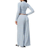 Ensemble deux pièces rayé pour femme, débardeur court sans bretelles et pantalon large taille haute, décontracté, respirant, en polyester