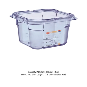 Recipiente para alimentos ABS GN 1/6, 17.6 × 16.2 × 10 h cm, 1.25 L, sin tapa, -40/+80 ° C Araven - Product Image 3
