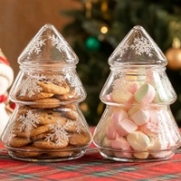 Kerstboom Glazen Snoepvaas Hoge Borosilicaatglas Koekjespot Sneeuwvlok Voedselcontainer voor Noten Snacks Gedroogd Fruit Decoratie
