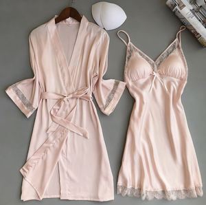 Sfy-y5030 High Quality <b>Sexy</b> Satin Lace Pajamas <b>Set</b> Tops Robe Sleepwear Bridal Lingerie Women's 3D Embroidery Bodysuit - Product Image 6