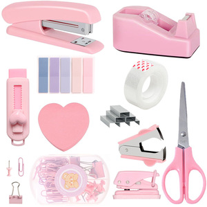 Ensemble de fournitures de <span class=keywords><strong>bureau</strong></span> en plastique 11 pièces rose : porte-ruban adhésif, décloucheur, pinces, agrafeuse pour la maison et l'école - Product Image 2