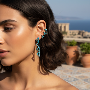 Triangle Shape Micro Turquoise Ear <b>cuff</b> <b>Earring</b> Turkish Wholesale Handcrafted 925 Sterling Silver Jewelry - Product Image 3