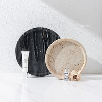 Plateau de vanité rond en marbre naturel, plateau organisateur de cosmétiques et de bijoux en pierre pour comptoir de salle de bain