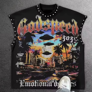 T-shirt sans manches surdimensionné pour homme, imprimé personnalisé avec motif graphique de maçonnerie, style streetwear hip-hop estival, du fabricant - Product Image 1