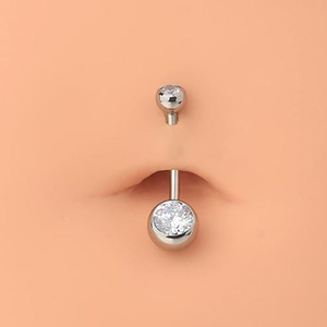 Trâm cài bụng bằng thép không gỉ thời trang, đầu đôi, đính đá kim cương dành cho nữ, có lỗ xuyên. - Product Image 4