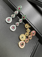 Anting Pernikahan Mewah Terlaris Perhiasan Pengantin Fashion Zirconia Ruby Anting Batu Bentuk Tetesan Air Hadiah Pesta Anting Tetesan Air.