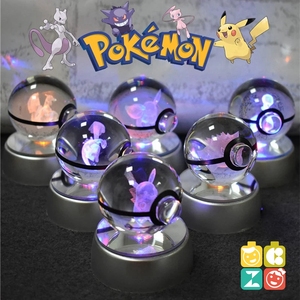Pokemoned 3D boule de cristal Pikachu Gengar Mew Mewtwo Figurines Base de lampe <span class=keywords><strong>Pokeball</strong></span> 3D Pokemoned boule de verre Statue enfants cadeau - Product Image 2