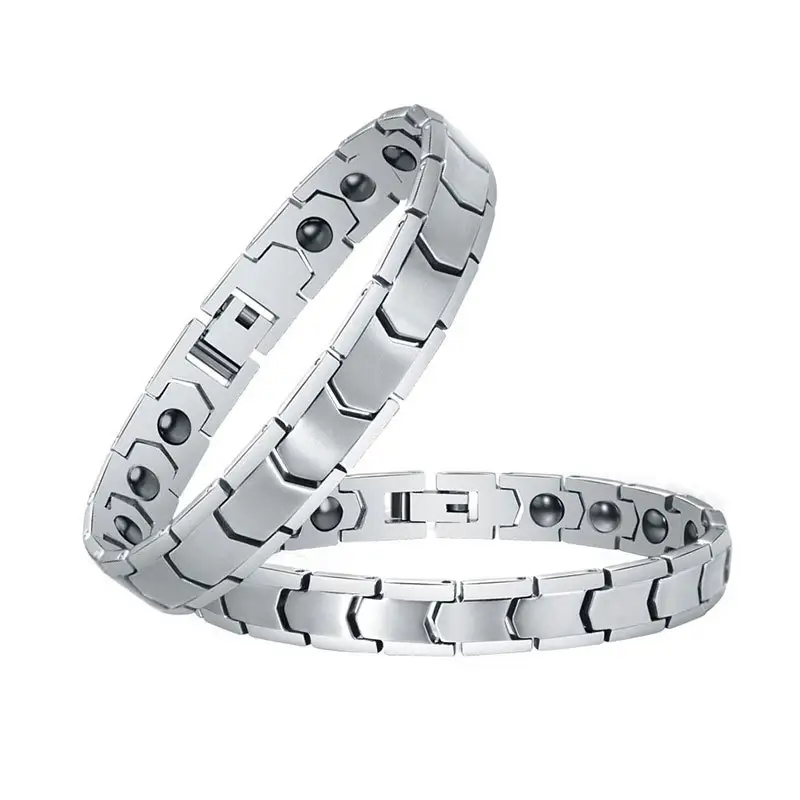 Bracelet de mode pour hommes Stick Together Couples Mosaïque de grain de germanium conique en métal et titane avec pierre principale en acier inoxydable