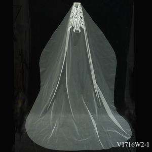 Voile de mariée long en dentelle pour église, nouveau modèle V1716W2-1, blanc - Product Image 2