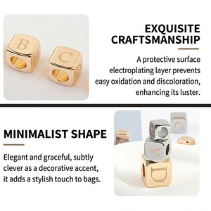 Abalorios de letras metálicas electrochapadas resistentes al deslustre, cuentas cúbicas brillantes del alfabeto para la fabricación de llaveros y pulseras de lujo OEM - Product Image 3