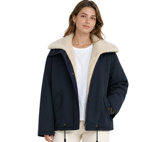 Veste rétro en sherpa bleu marine, style workwear, coupe courte, pour l'automne et l'hiver