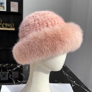 Gorro de Piel de Visón Tejido para Mujer, Estilo Casual de Lujo para Invierno, Piel Auténtica para Mujer, Pesca - Product Image 4
