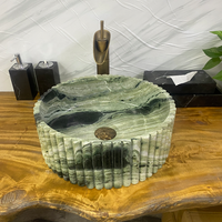 Aquarius AQ969G Nouveau design Évier de comptoir cannelé incurvé écologique en marbre vert pour salle de bain Garantie de 5 ans et plus Montage supérieur