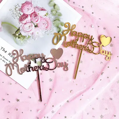 新しいスタイルのケーキデコレーションお誕生日おめでとうママアクリルケーキトッパーとママケーキの幸せな母の日の手紙