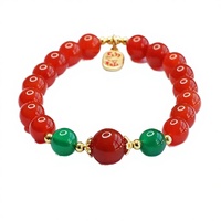 Manik-manik Merah Carnelian Batu Permata Alami Perak Tibet Berlapis Emas Gelang Geometris Trendi Uniseks Kristal Kuning Agate Hetian