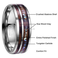 POYA bijoux unisexe 8mm en acier au tungstène confort Fit anneau écrasé coquille d'ormeau Koa bois incrustation entièrement fête de fiançailles