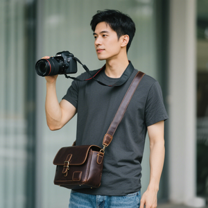 Nhà Sản Xuất Tùy Chỉnh Cổ Điển Chính Hãng Đầy Đủ Hạt Điên Ngựa Da Bò Da Crossbody DSLR Máy Ảnh Messenger Túi Satchel Cho Nam Giới - Product Image 1