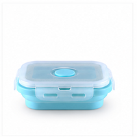 Boîte à lunch carrée pliable en silicone, compatible micro-ondes, avec couvercle verrouillable, pour la préparation des repas et les voyages (vente en gros)