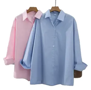 Blusa de oficina de algodón de talla grande para mujer, blusas rosas, blancas, azules, manga larga, moda coreana, talla grande, primavera 2022