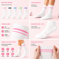Chaussettes ras du cou sportives et tendance à double rayures roses avec lettres, multicolores, respirantes, personnalisables avec logo OEM, pour adolescentes, tenue quotidienne