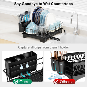 調節可能な金属製食器乾燥ラック、キッチンシンク排水トレイ、スチール製プラスチック製カトラリーホルダー、皿、ボウル収納、食器乾燥ラックデザイン - Product Image 5