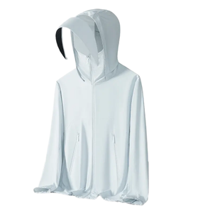 <b>Light</b> Blue Hooded Zip-Up Sun Protection <b>Jacket</b> Full Sleeve Anti-Uv Solid Color Loose Fit with Pockets Unisex Adult - Product Image 1