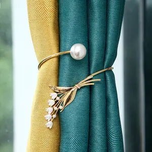 New Alloy Pearl High quality Wholesale Bead Tie Back Classic Hook Accessory Curtain Clip Tieback buckle light luxury leaves