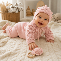Combinaison en coton doux tricoté pour bébé KAIYUE avec bonnet et moufles, motif floral ajouré, tenue pour nouveau-né pour marques de boutiques, OEM ODM, vente en gros